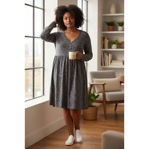 NEW Spirit Of Grace L/S Plum Ditsy Floral Metallic Tiered Mini Dress XL X-LARGE